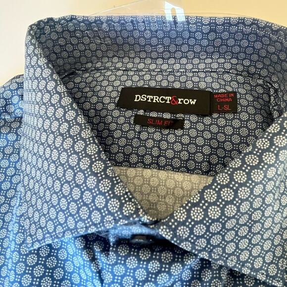 Dstrct & row Navy Blue Slim Fit Long Sleeve Button Up Collard Shirt L-SL, NWT - Picture 2 of 9